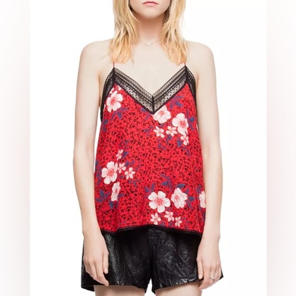 Zadig & Voltaire Christy Pensee Silk Floral Lace Trim Camisole - Picture 1 of 10